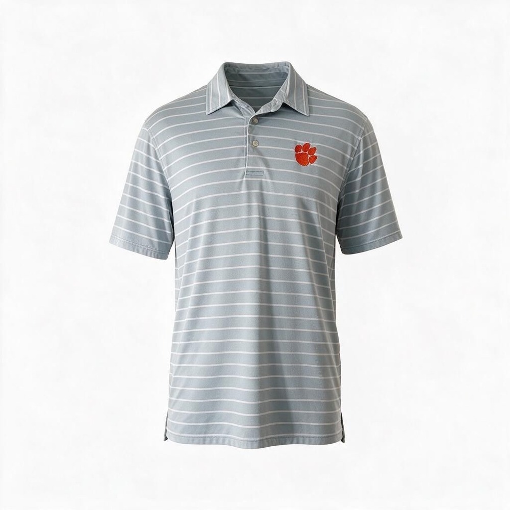 Southern Tide Clemson Tigers Polo Shirt Mens Large Gray Striped Performance L